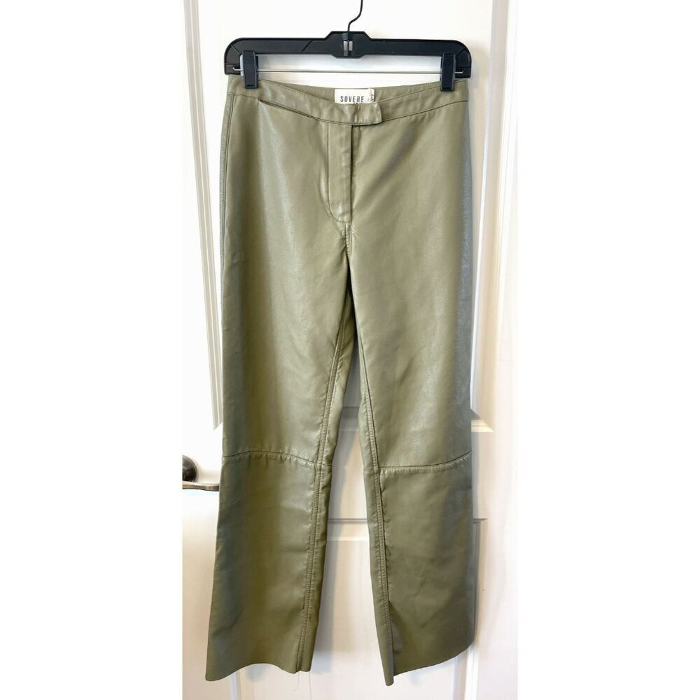 Sovere Women Sage Green Faux Leather Pants S Flat Front Moto Bikercore Fashion